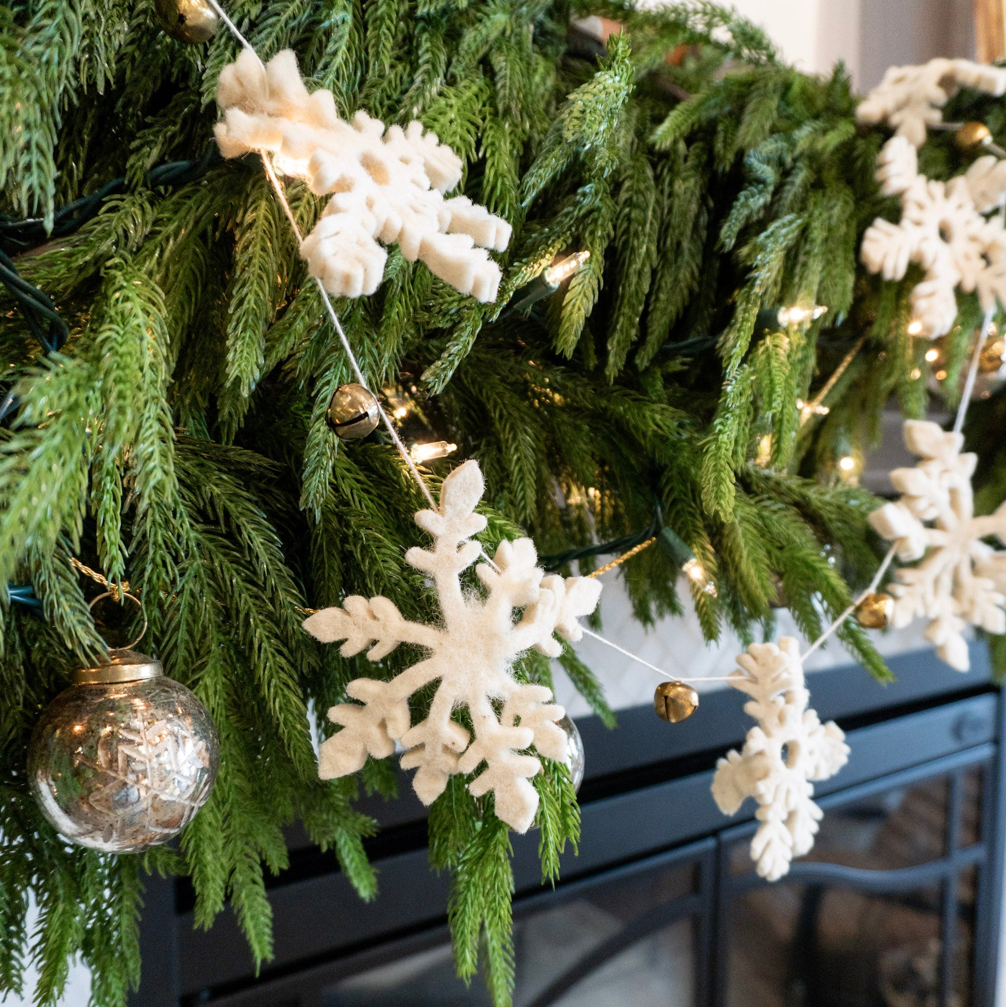 Wool Felt Snowflake Garland w/Jingle Bells