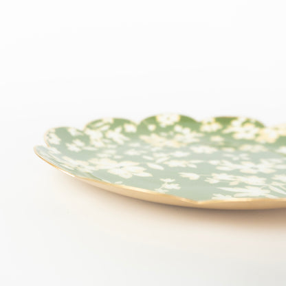 Green Floral Round Tray