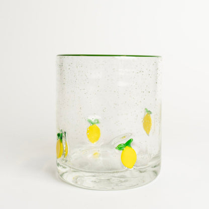 4" Lemon Print Bubble Drink Glass