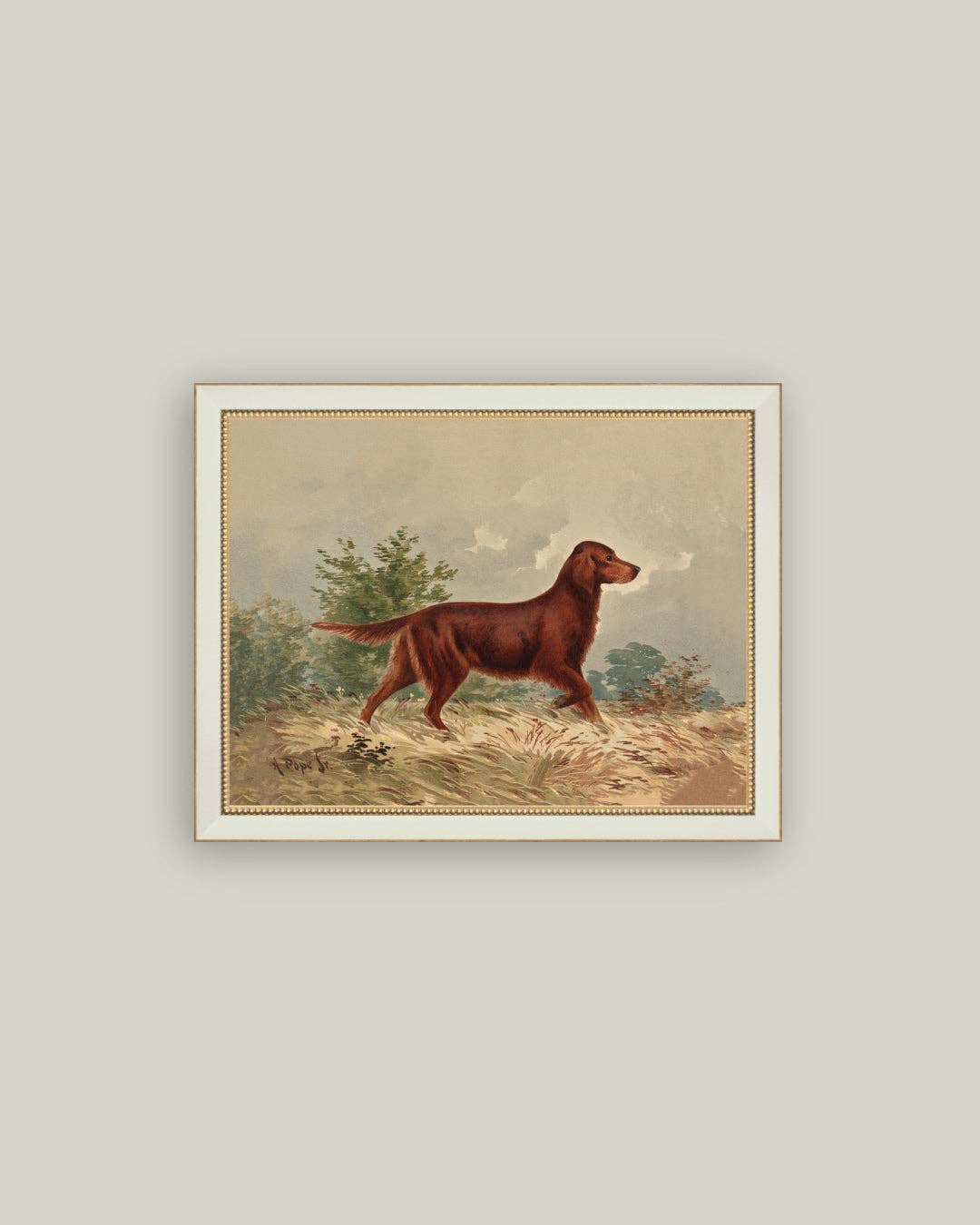 Standing Retriever Framed Antique Art: 9x7