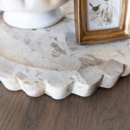 12" Beige Marble Scallop Edge Tray