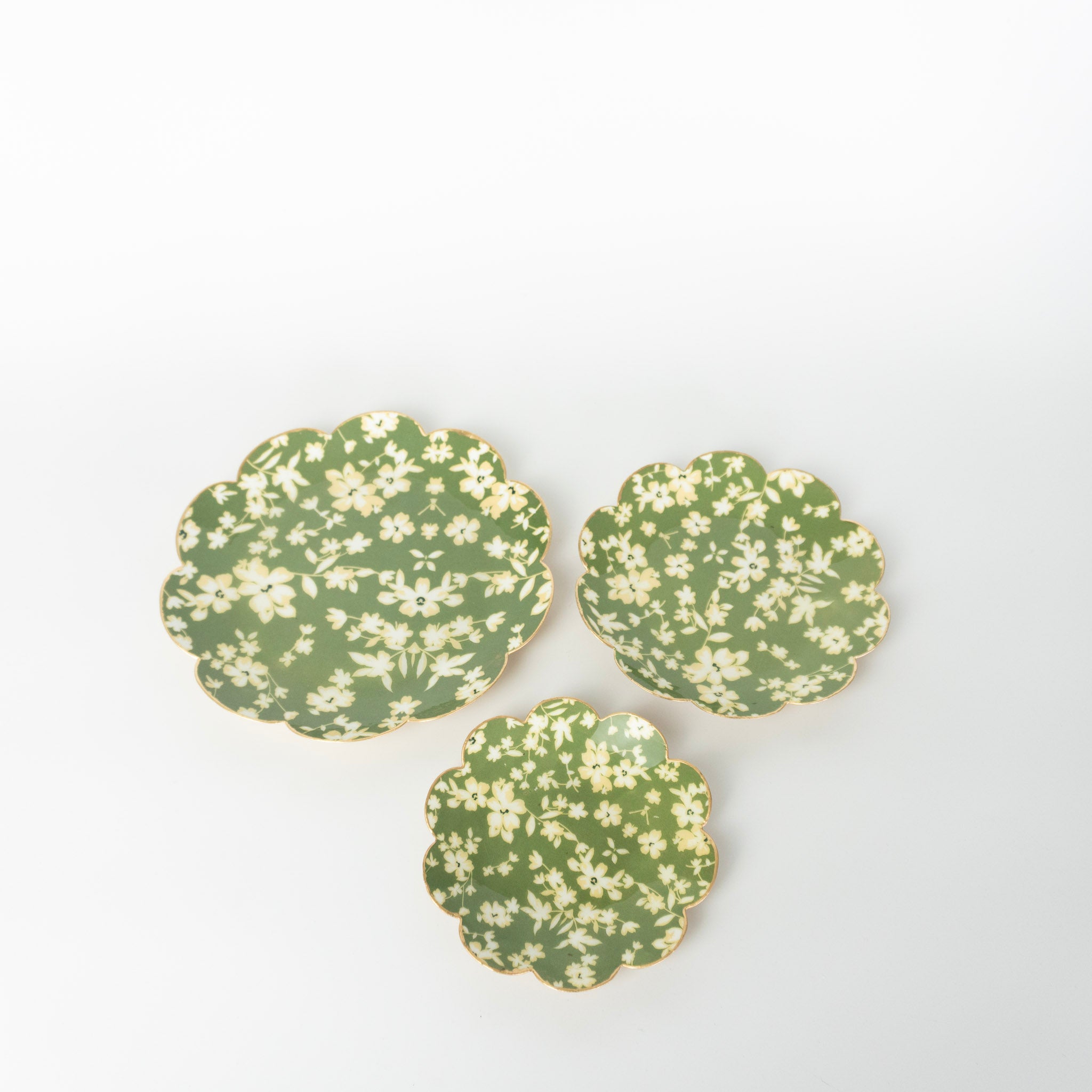 Green Floral Round Tray