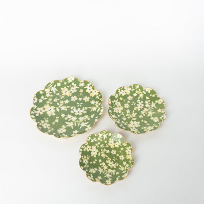 Green Floral Round Tray