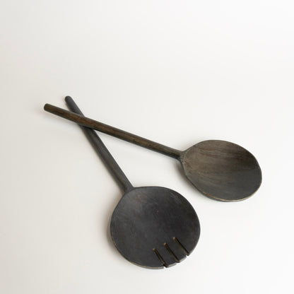 12" Dark Brown Wood Bowl &amp; Server Set
