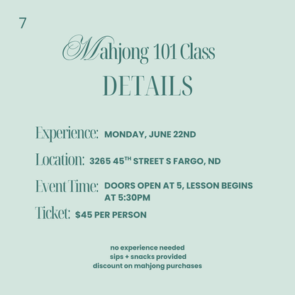 Mahjong 101 Class | Tuesday, July 21st @ 5:30