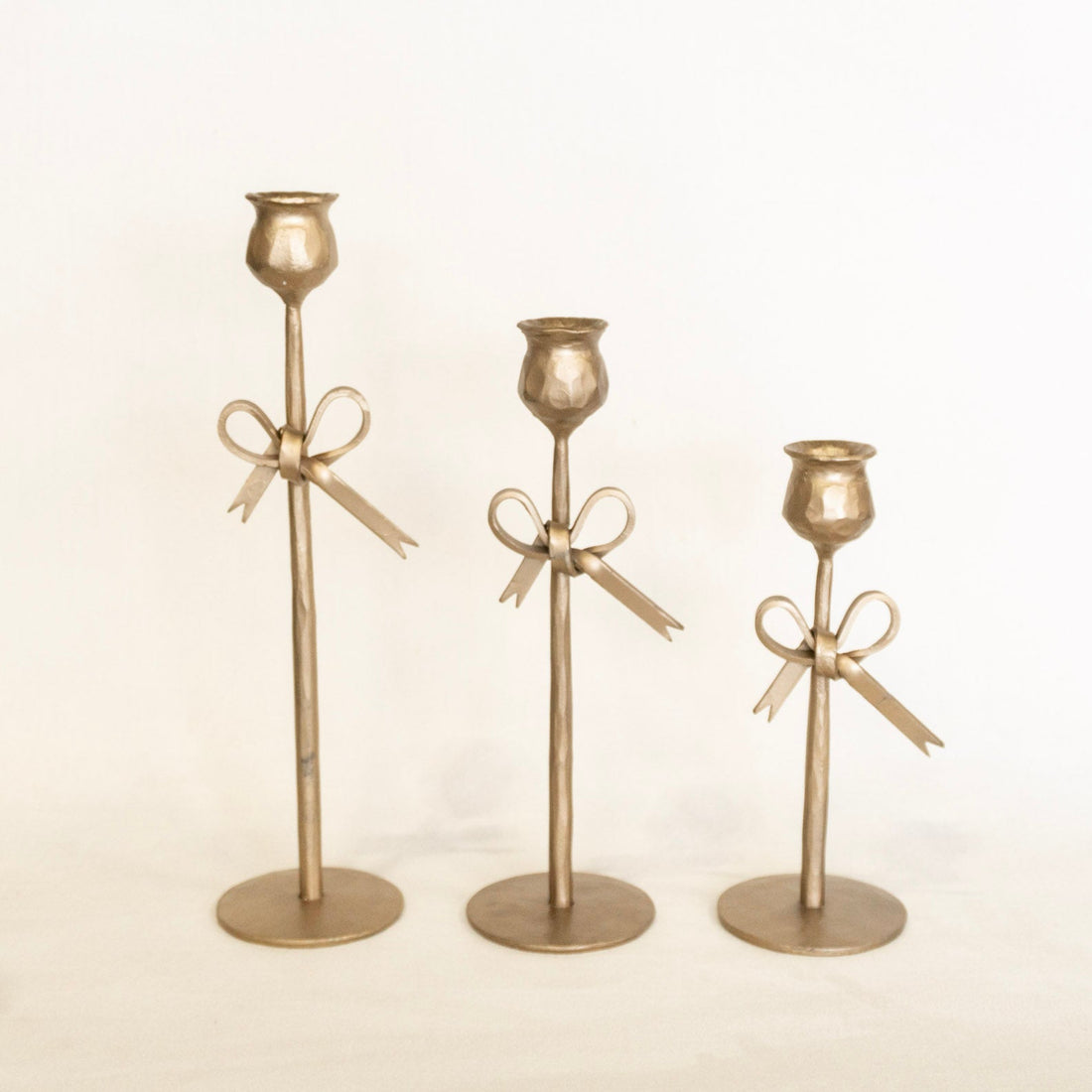 Antique Brass Bow Candle Holders