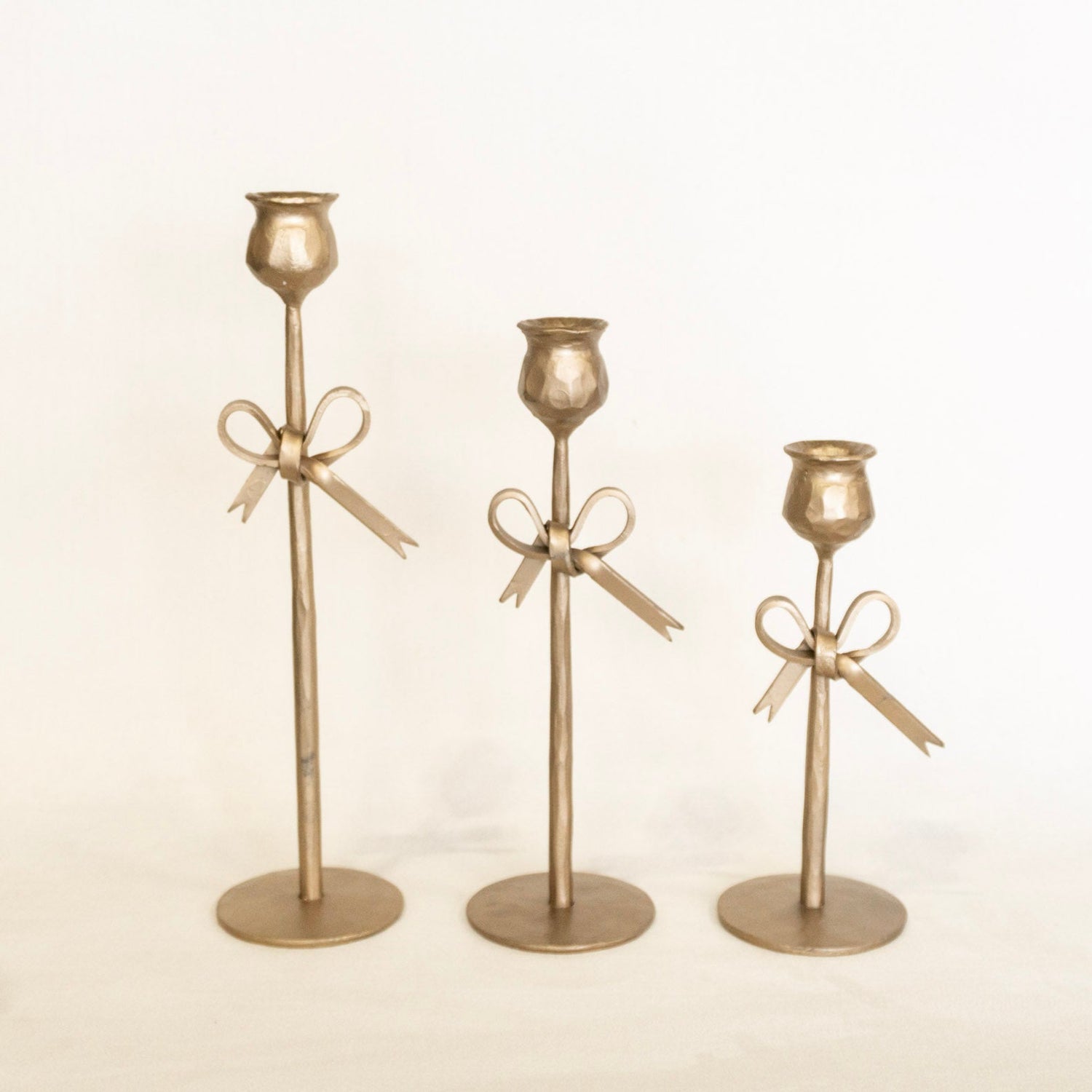 Antique Brass Bow Candle Holders