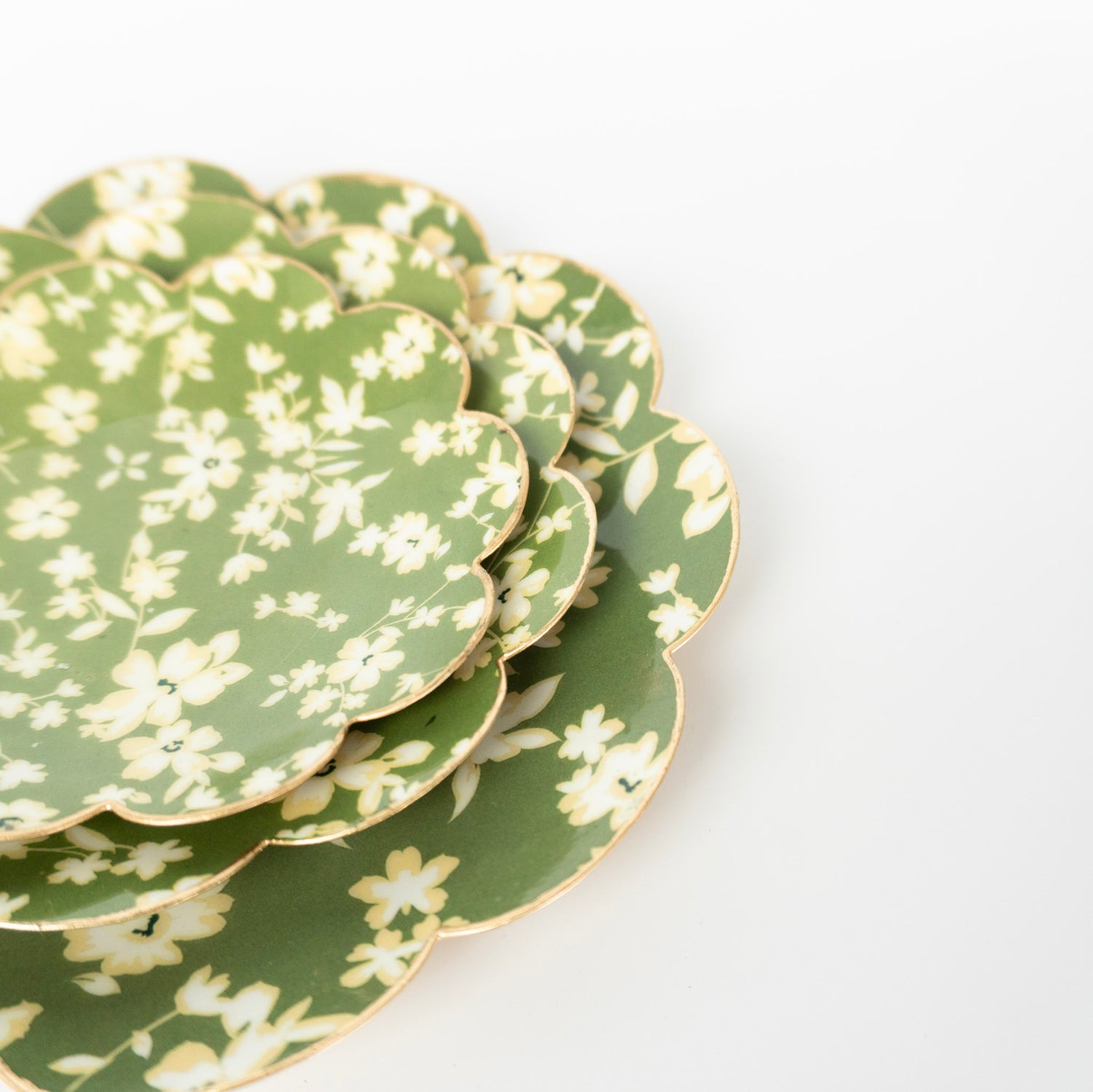 Green Floral Round Tray