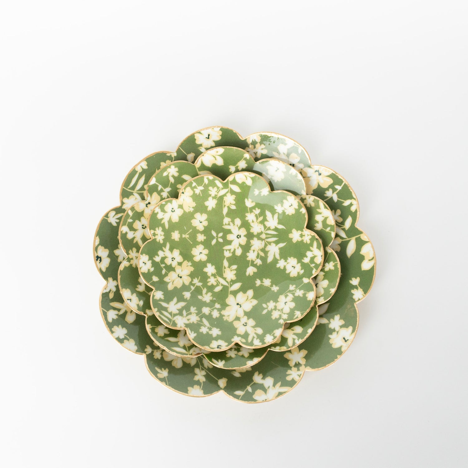 Green Floral Round Tray