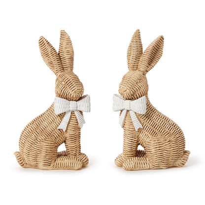Wicker Bunnies with Bow (Set of 2)