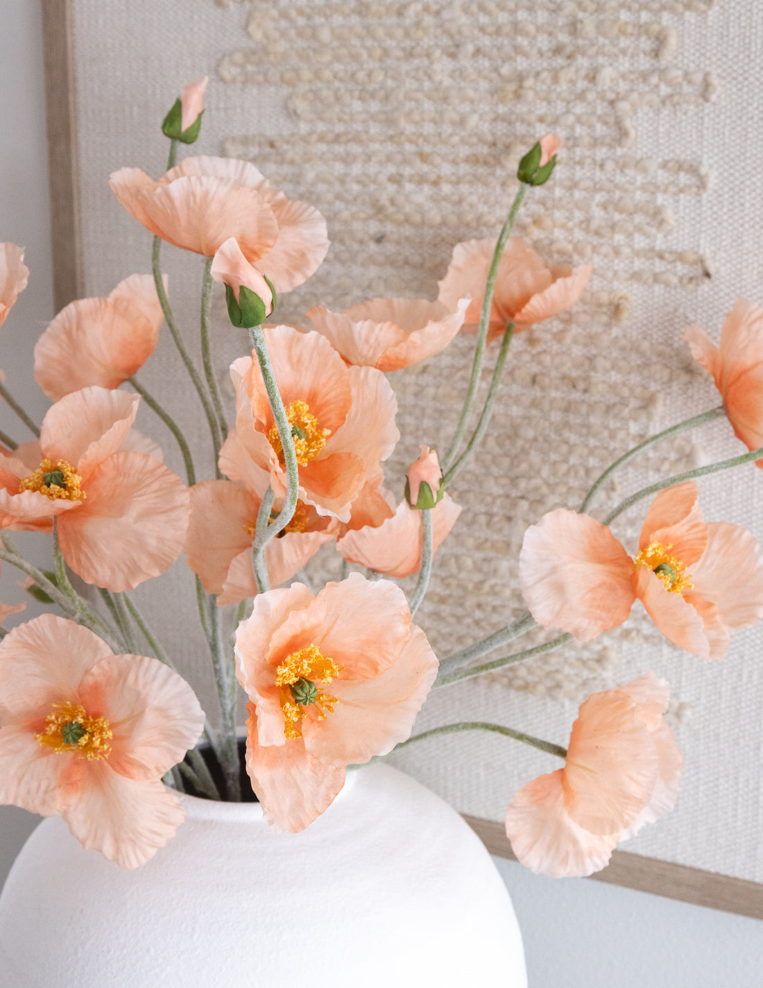 Peach Faux Poppy Stem - 31&quot; Long