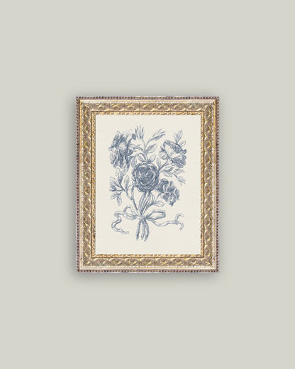 Blue Flower Sketch Framed Antique Art