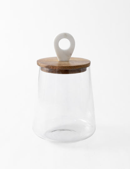 Glass Jar with Wood &amp; Marble Lid