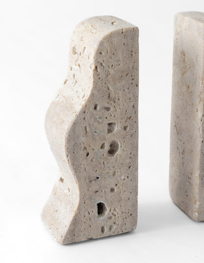 Travertine Wave Bookends