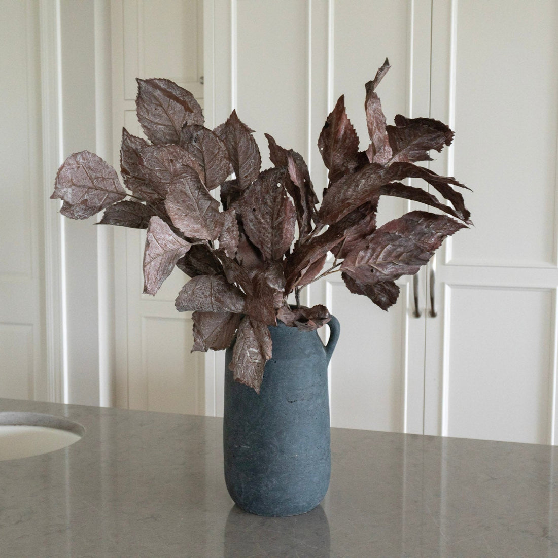 Dry Hydrangea Leaf Spray - Wine