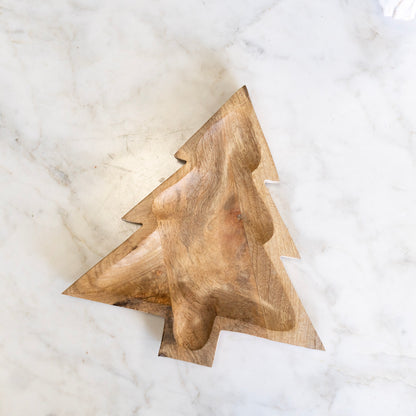 Carved Wooden Christmas Tree Platter