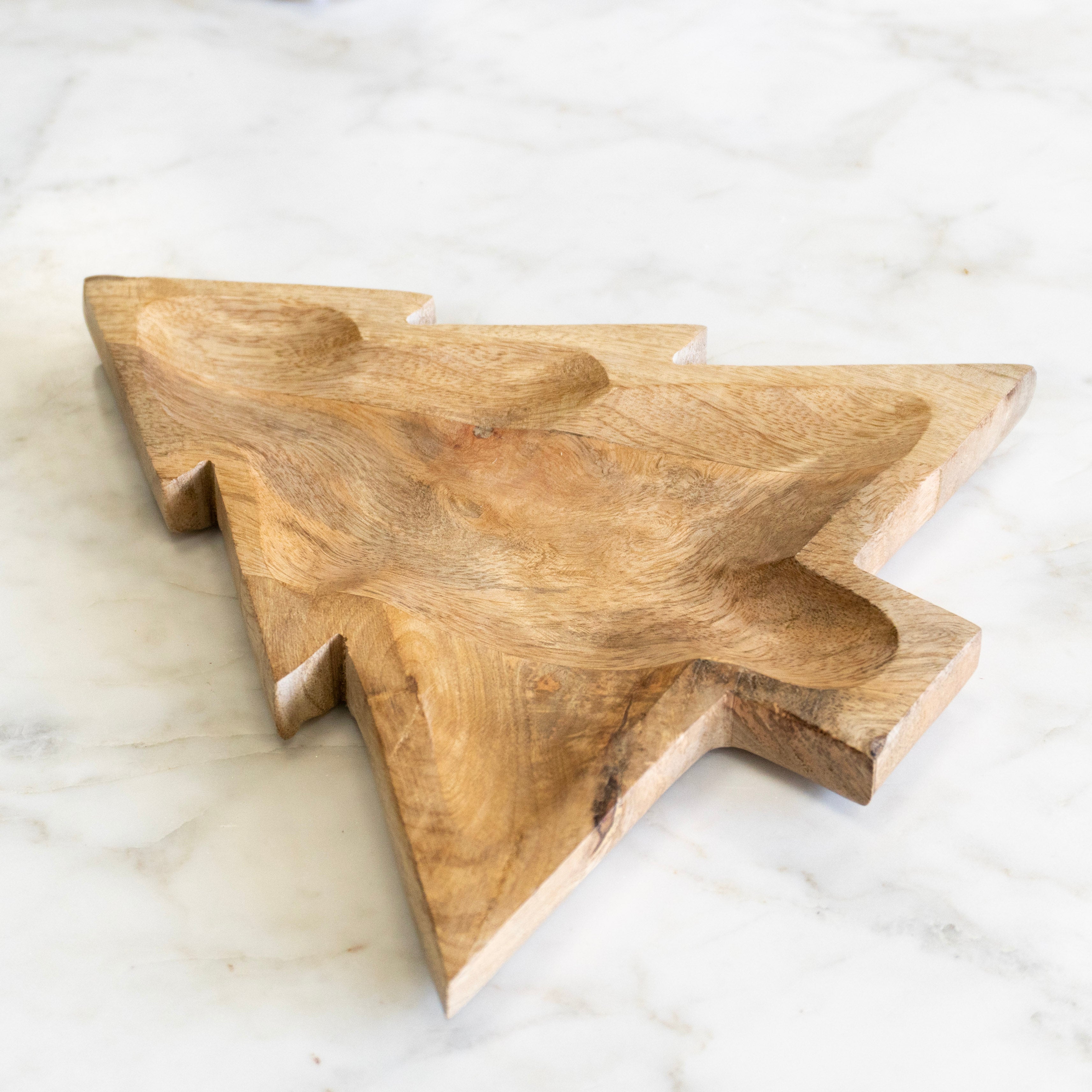 Carved Wooden Christmas Tree Platter