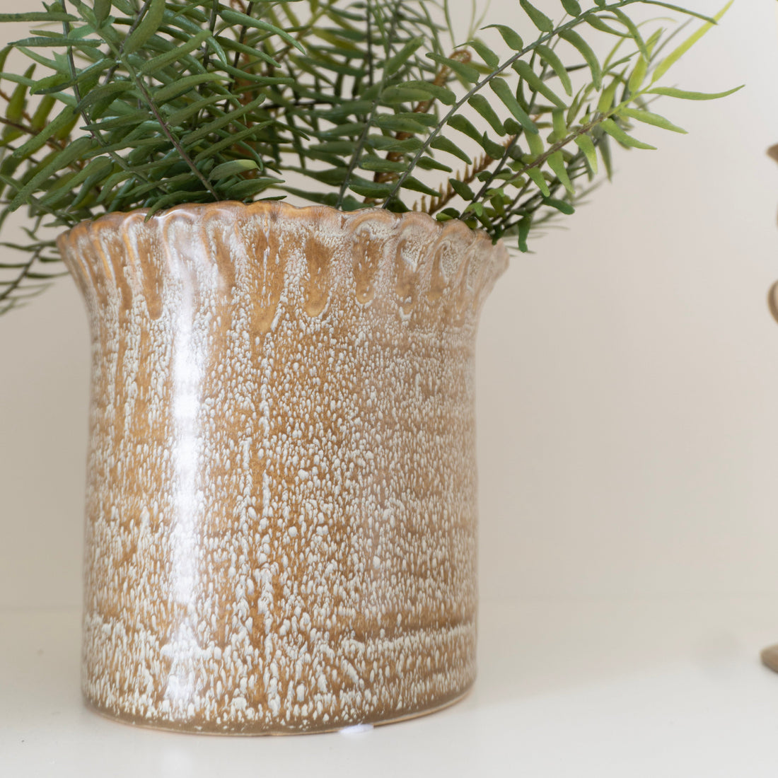 Brown Speck Scallop Top Vase
