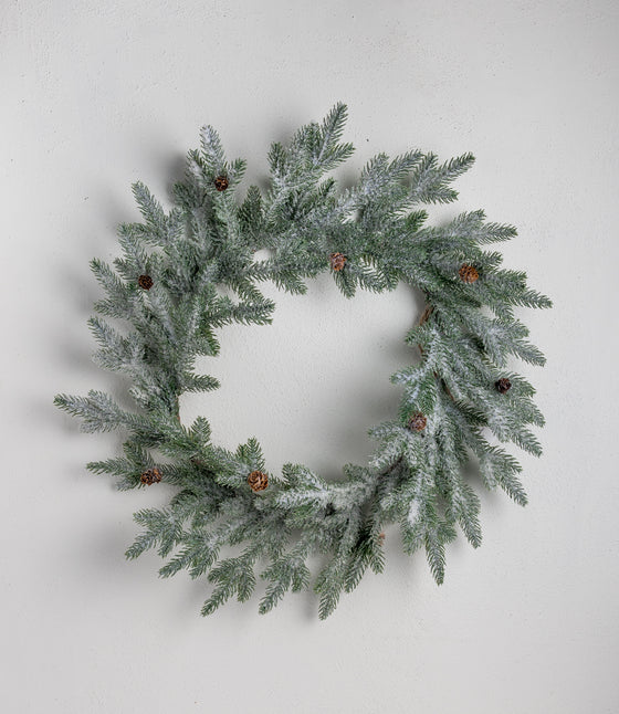 Frosted Wreath with Pinecones