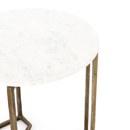 Naomi Marble End Table - Polished White Marble