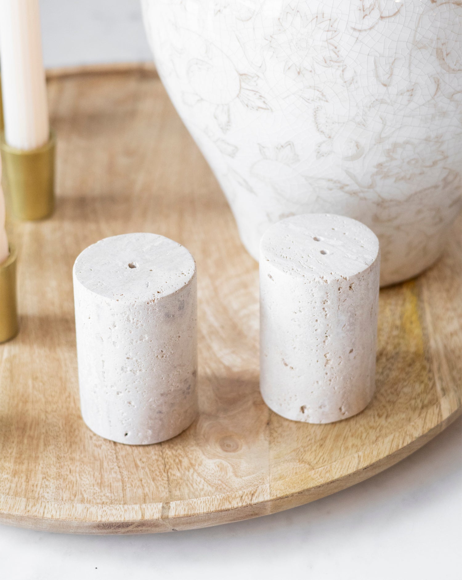 Tavertine Salt &amp; Pepper Shakers Set of 2