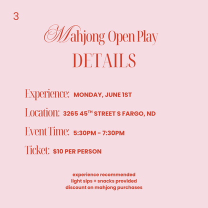 Mahjong Open Play Ticket | Monday, June 1st