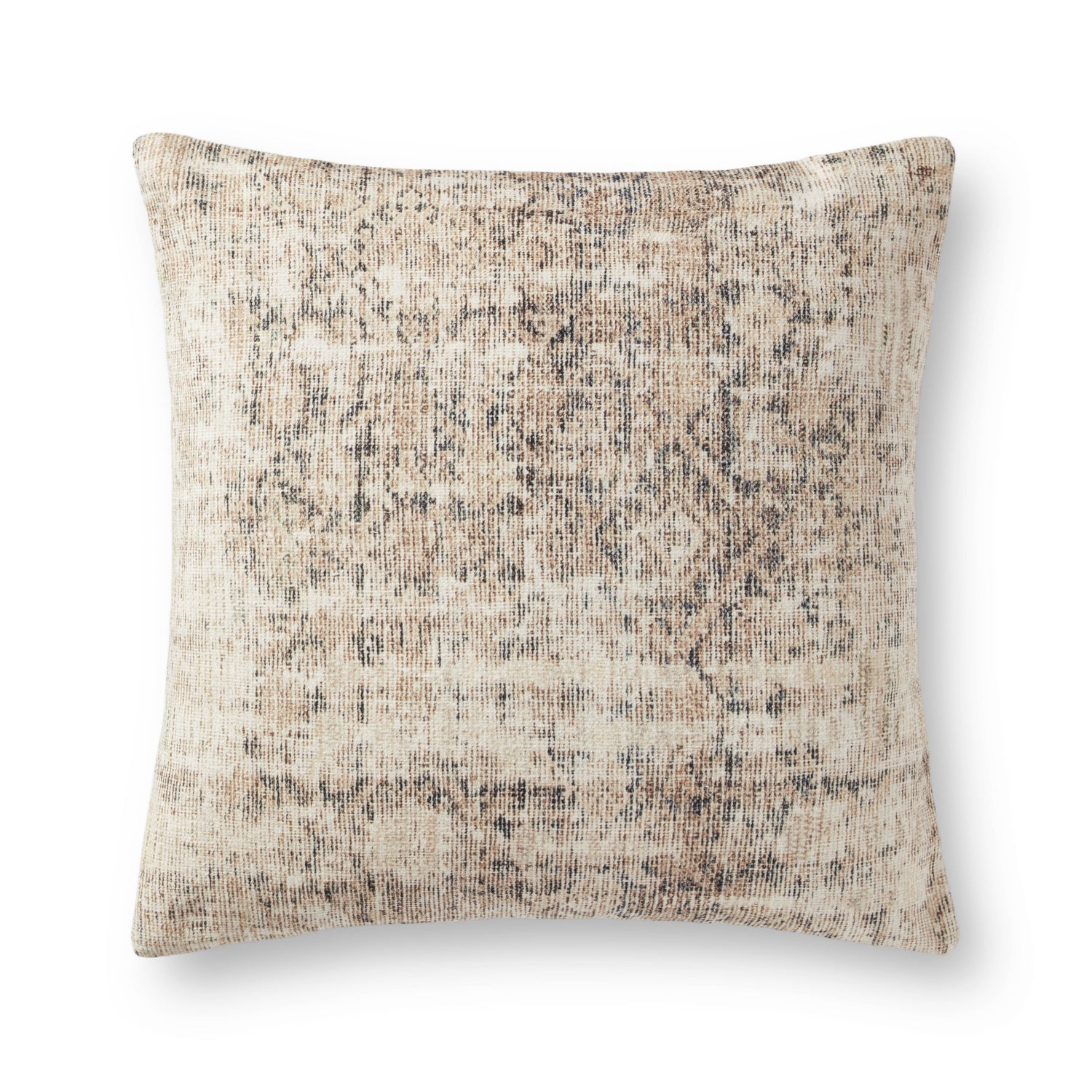 Textured pillow with a neutral color palette on a white background