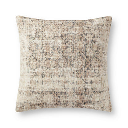 Textured pillow with a neutral color palette on a white background