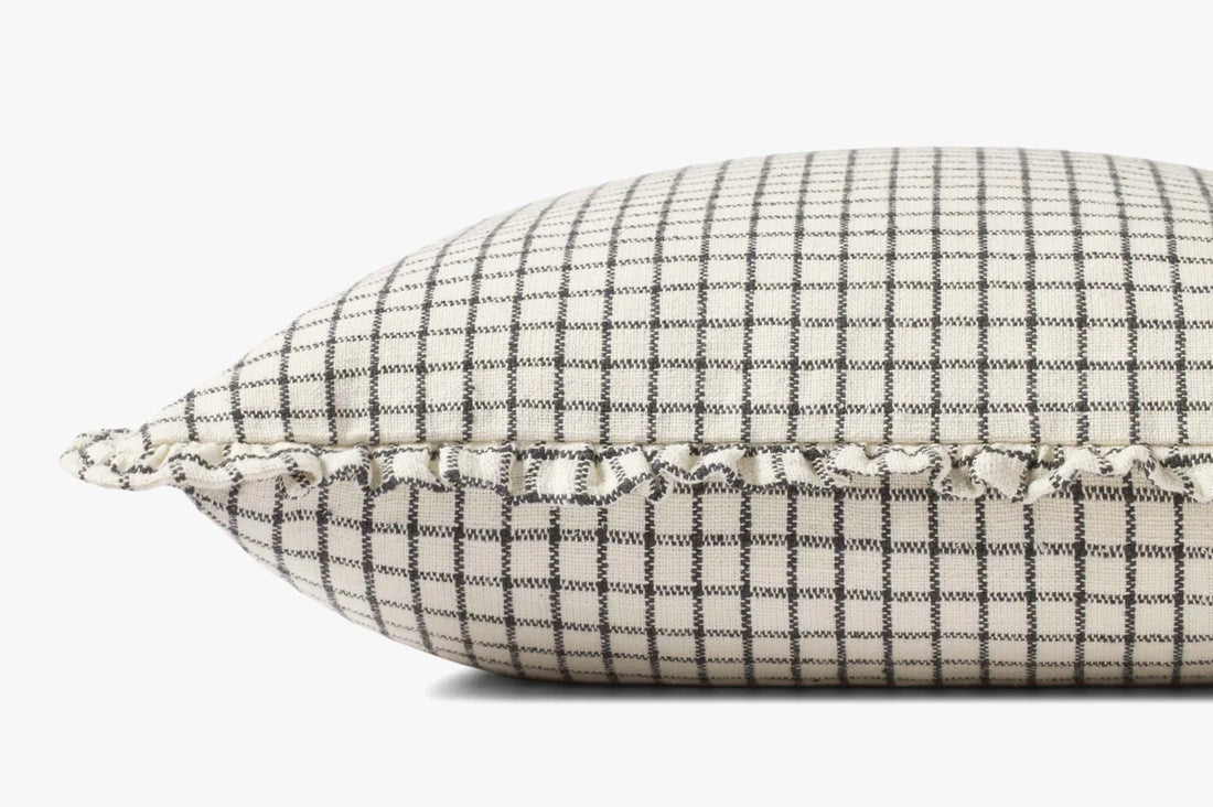 Ruffled Edge Black Grid Pillow