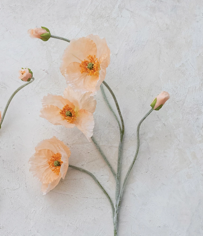 Peach Faux Poppy Stem - 31&quot; Long