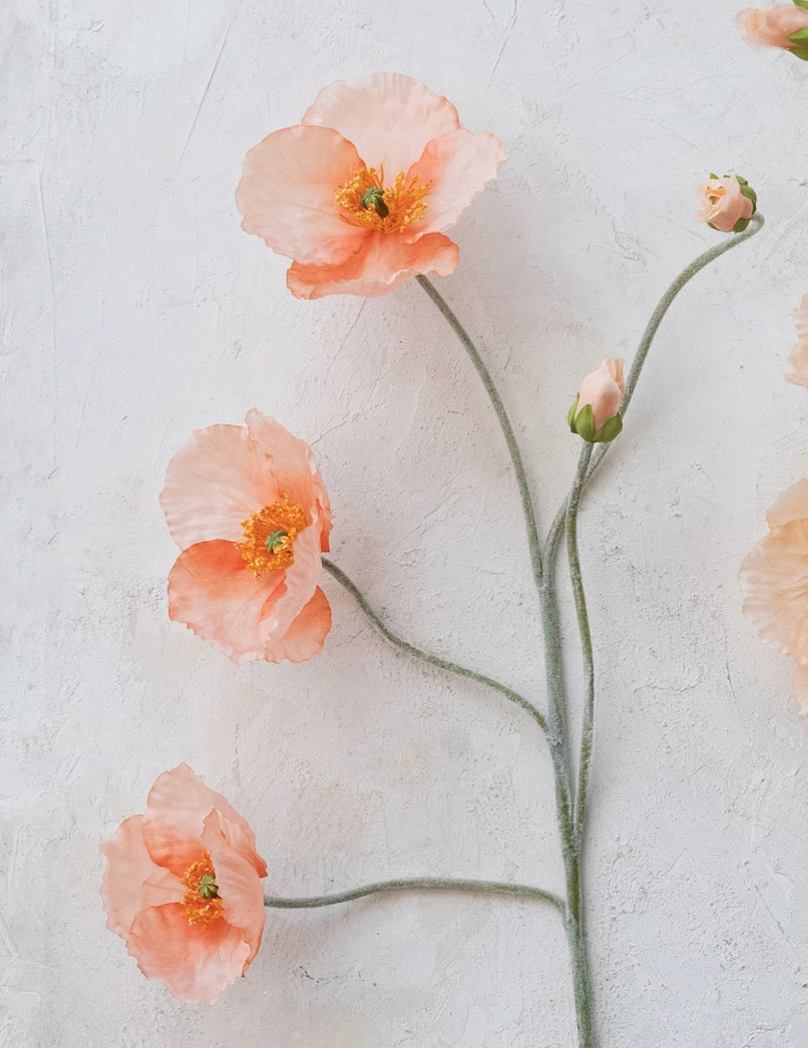 Peach Faux Poppy Stem - 31&quot; Long