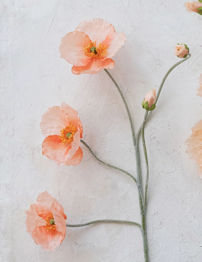 Peach Faux Poppy Stem - 31&quot; Long