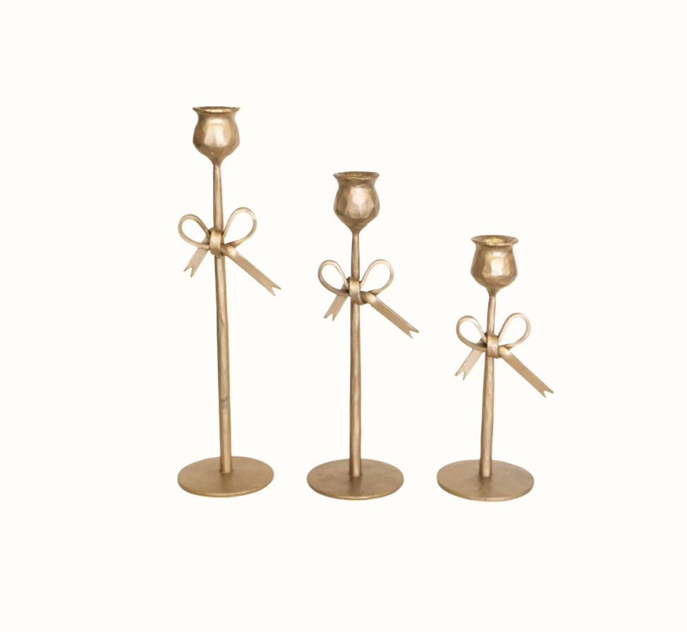 Antique Brass Bow Candle Holders