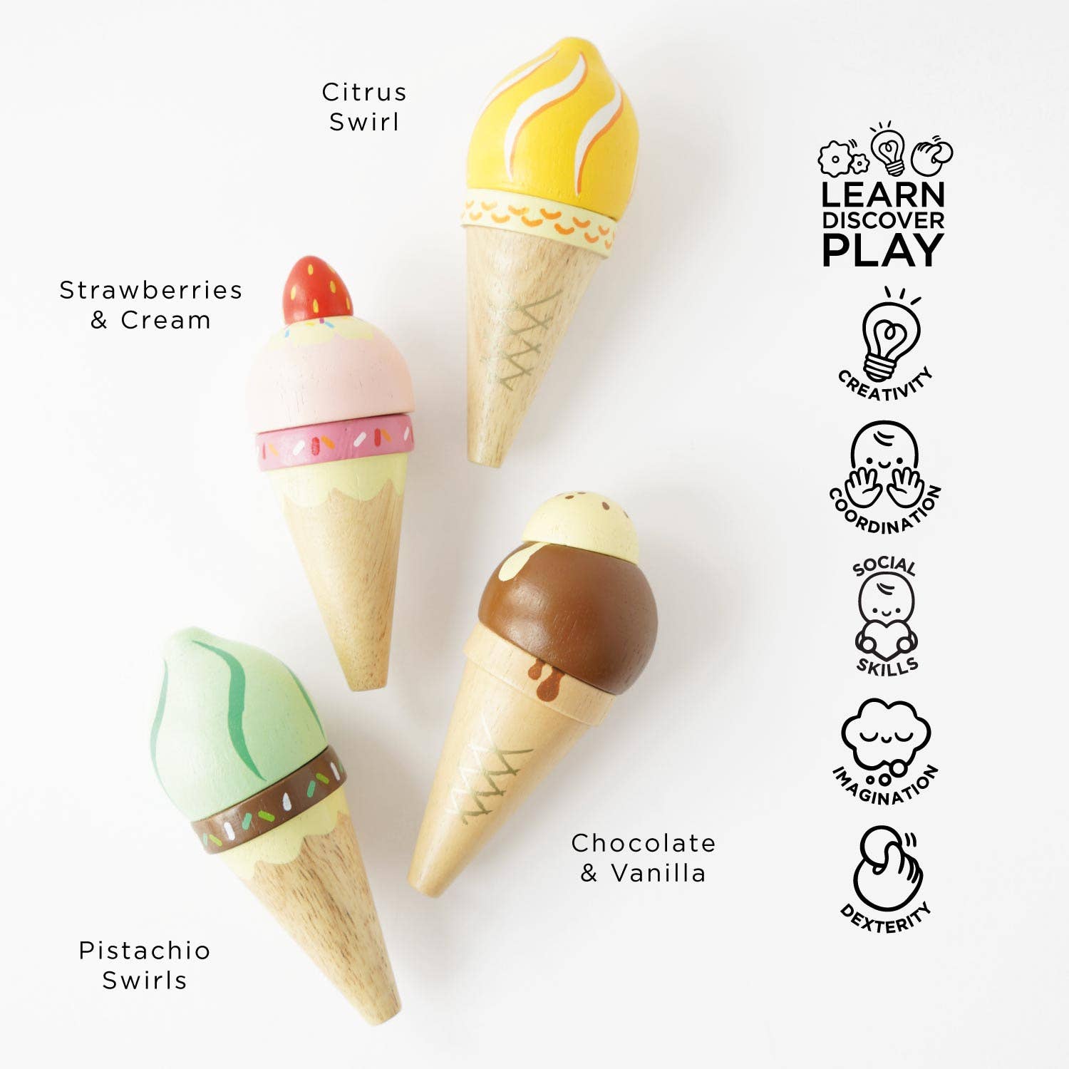 Wooden Ice Cream Cones Set