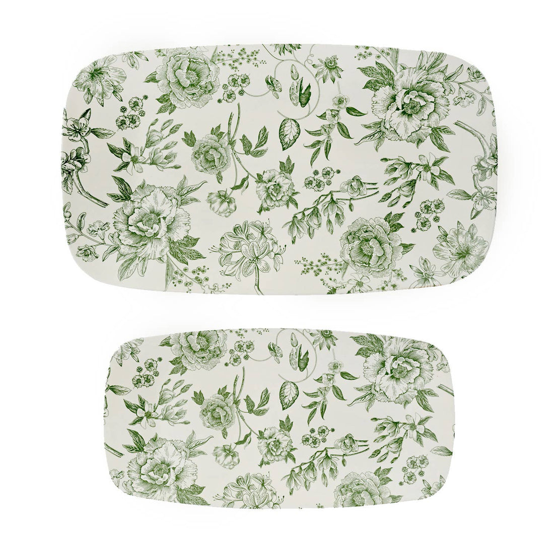 Green Delft Stacking Melamine Tray - Set of 2