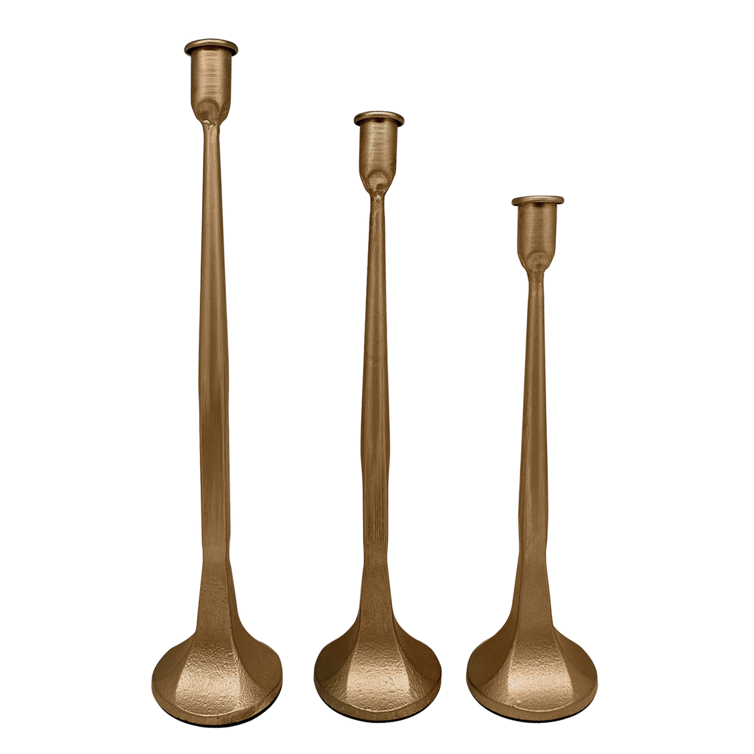 Gold Cast Iron Taper Candle Holders (Set of 3)