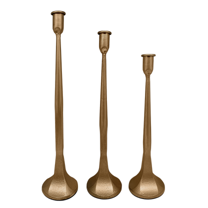 Gold Cast Iron Taper Candle Holders (Set of 3)
