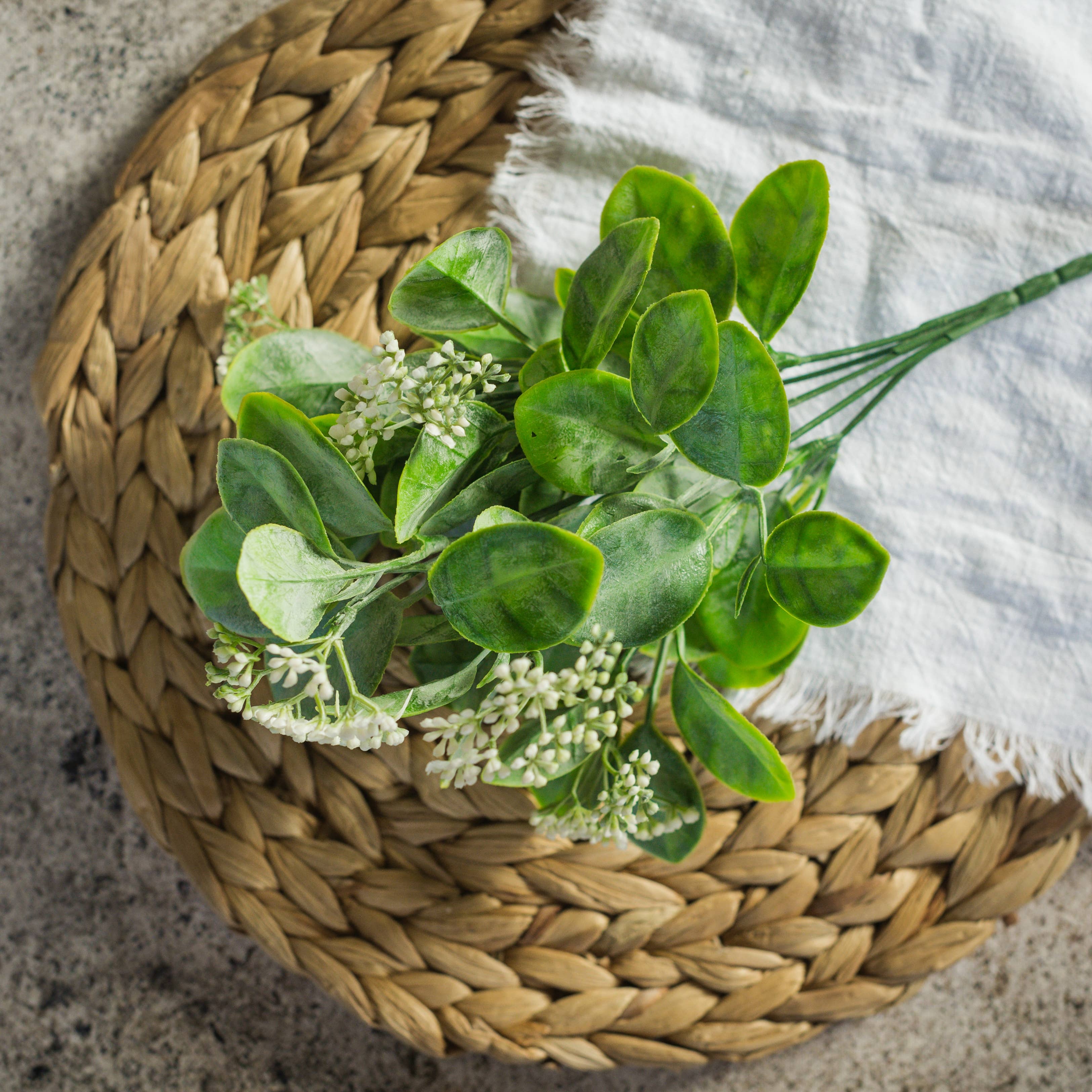 12" Greenery Bush with White Buds