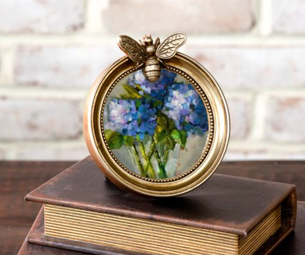 3.5" Round Antique Gold Bee Photo Frame