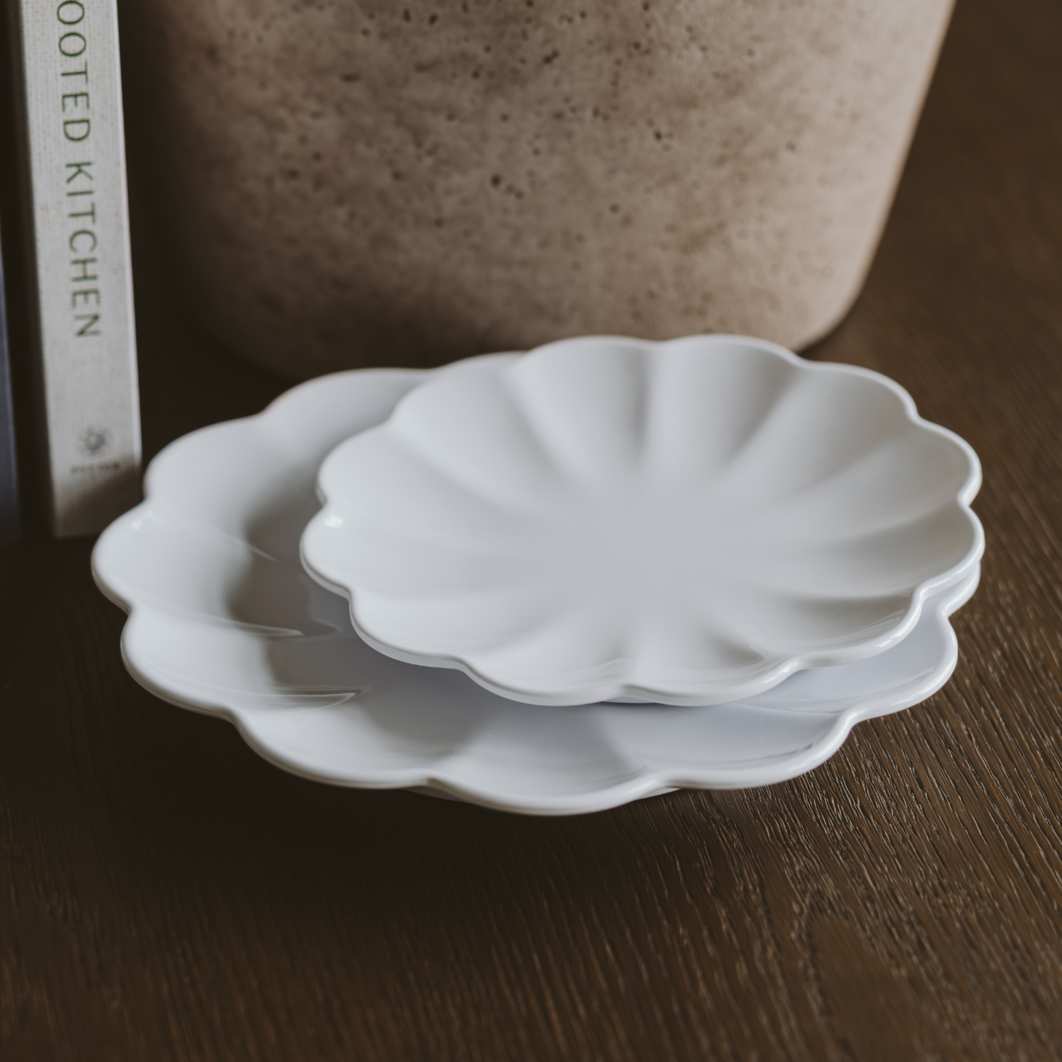 White Scalloped Serving Tray Set of 2