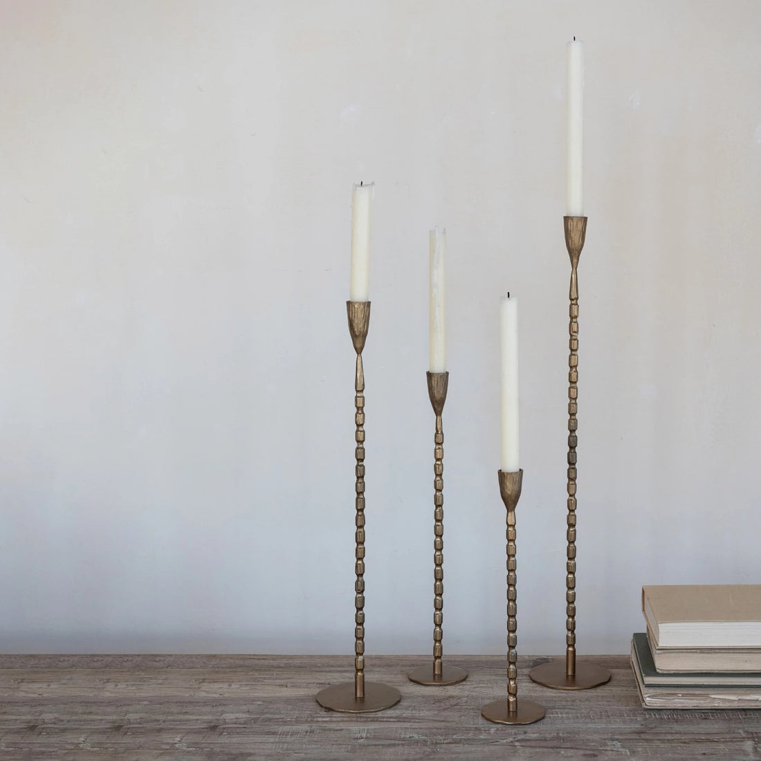 Cast Iron Brass Finished Candlesticks