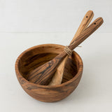 Wood Bowl with Serving Spoons