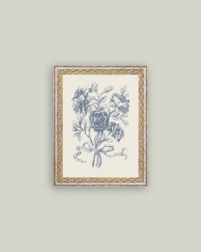 Blue Flower Sketch Framed Antique Art