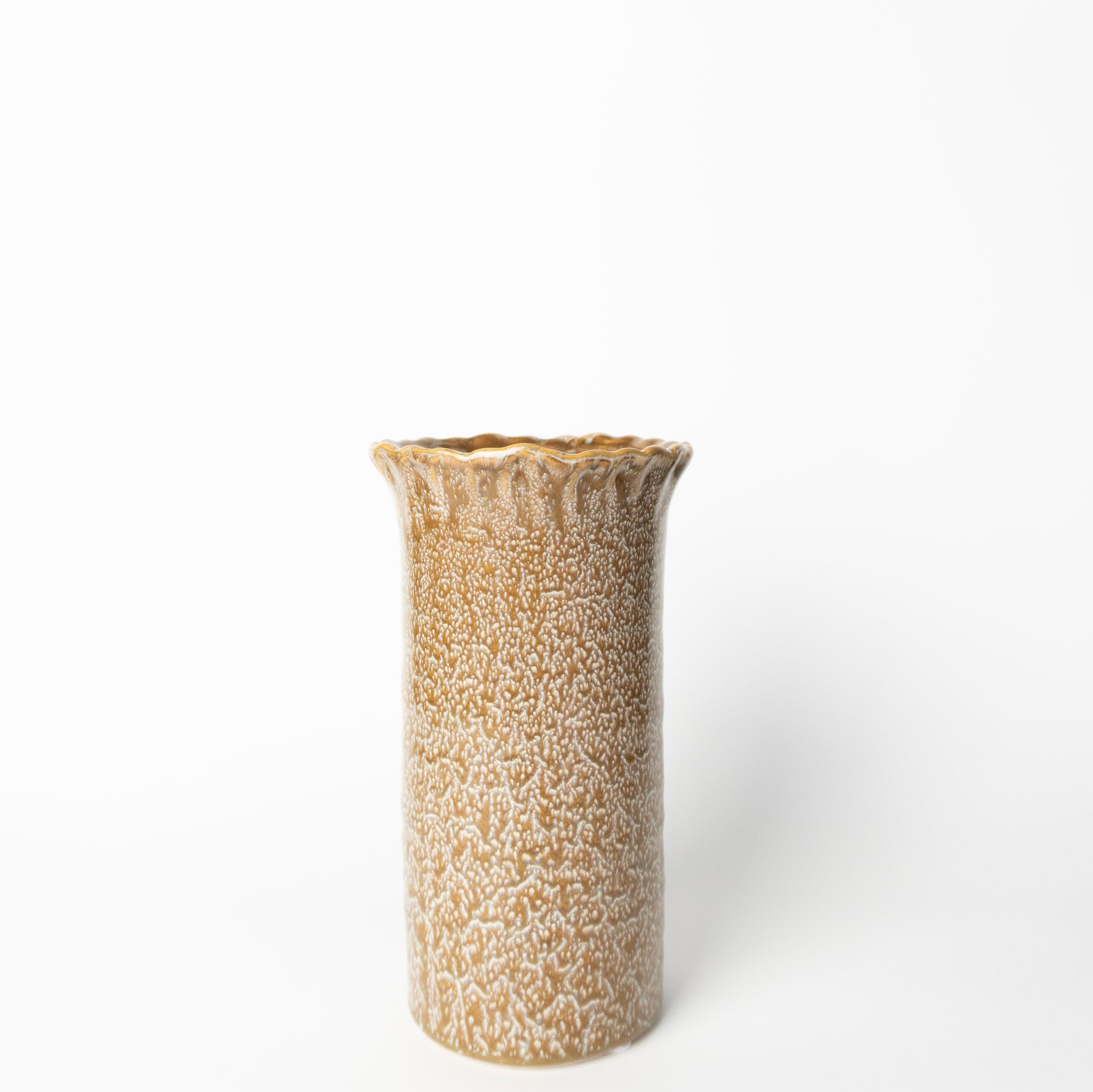 9.75" Brown Speck Ruffle Top Vase